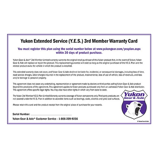 [YES3RD] Y.E.S. 3RD MEMBER Yukon Extended Service WARRANTY