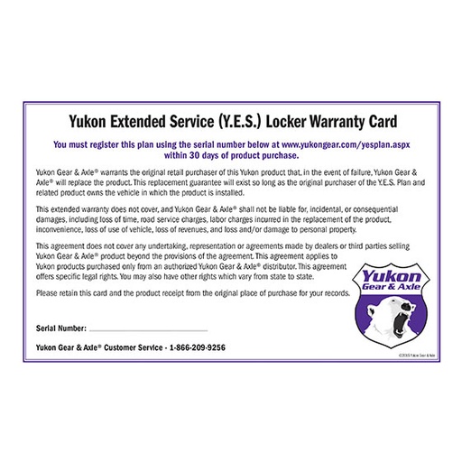 [YESLOCKER] Y.E.S. LOCKER - Yukon Extended Service WARRANTY, ZIP & GRIZZLY SALES ONLY!