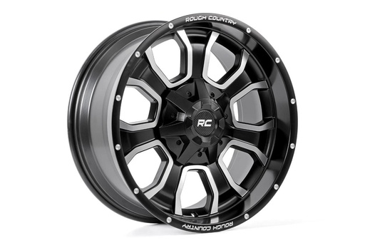 [93201013] Rough Country 93 Series Wheel | One-Piece | Machined Black | 20x10 | 5x5/5x4.5 | -18mm