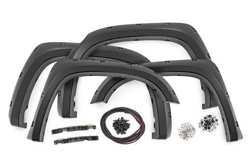 [F-T11411A-RCGB] Pocket Fender Flares; Gloss Black; 2 in. Tire Coverage; 6 in. Flare Height;